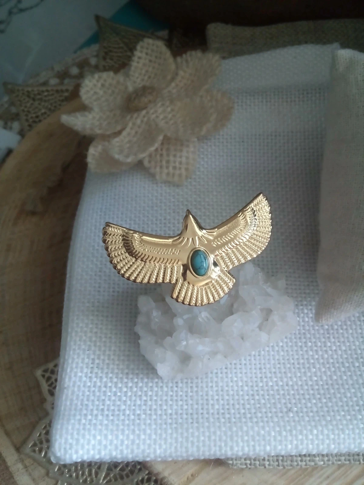 Bague aigle pierre howlite bleue – photo 4